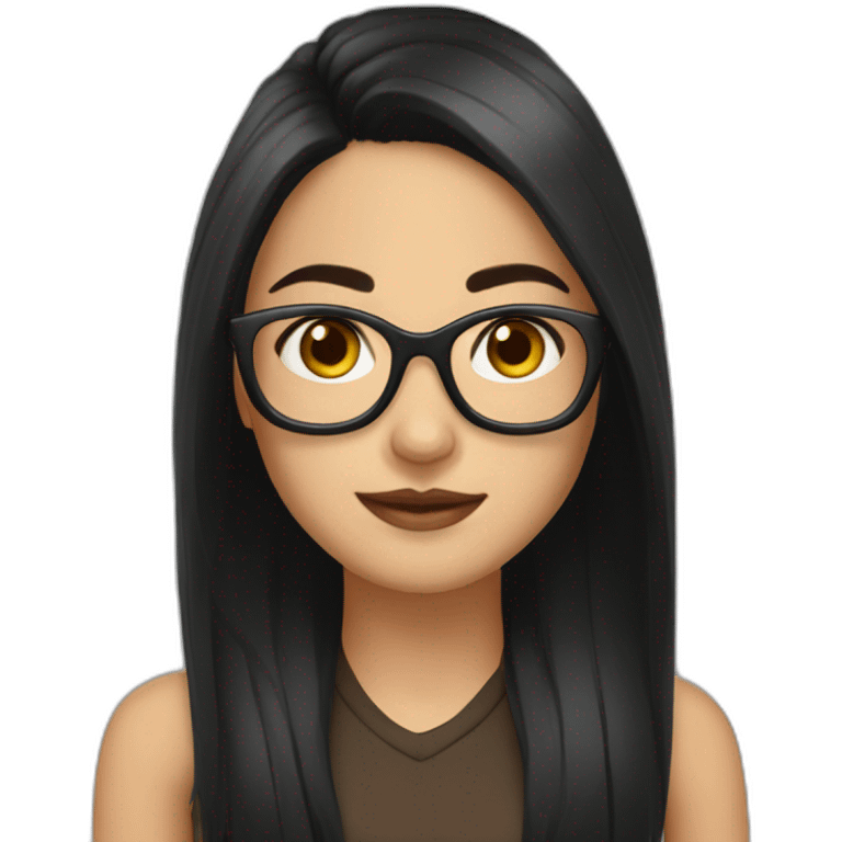 generate emoji unrussian girl with long black hair, glasses, dark-black hair, brown eyes emoji