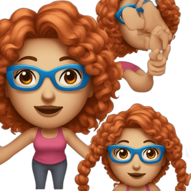 a curvy girl with curly red hair and blue glasses winking emoji