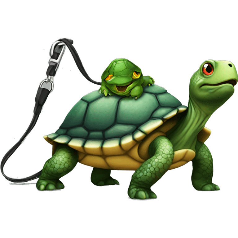 A turtle with a lizard on a leash  emoji