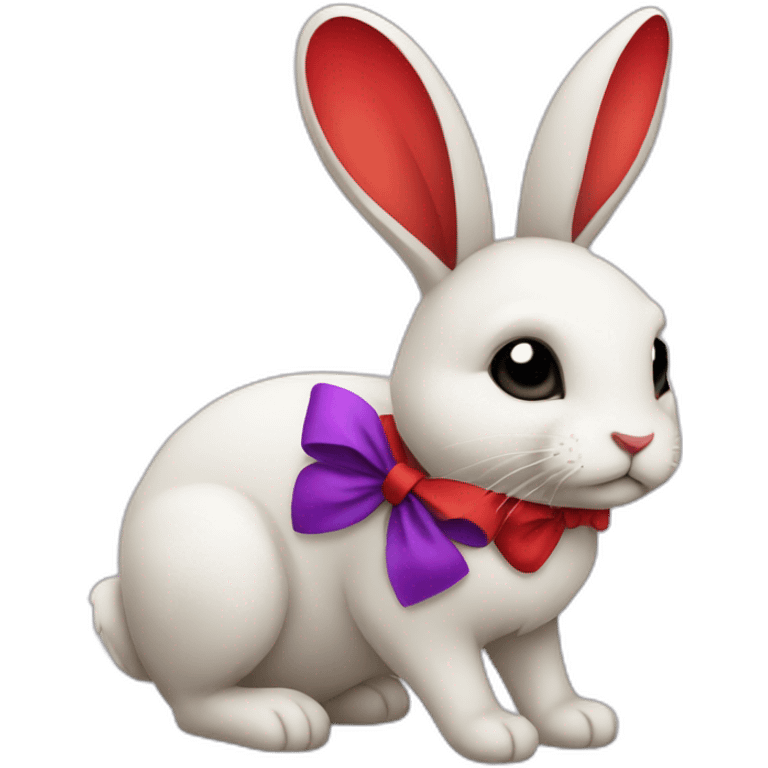 Rabit with body deep purple with red bow emoji