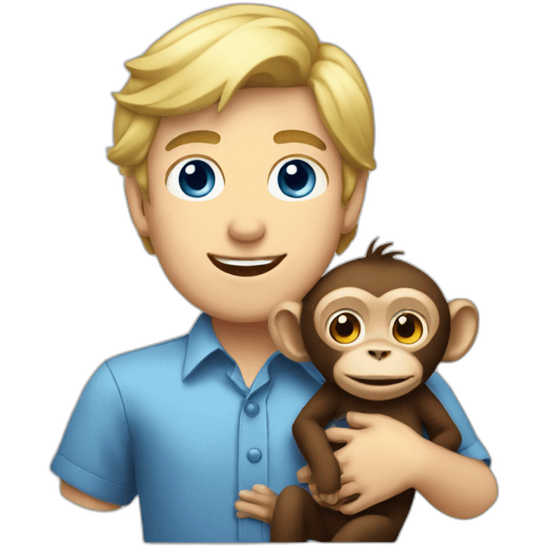 Blonde guy with blue eyes with formal shirt cuddling a monkey emoji