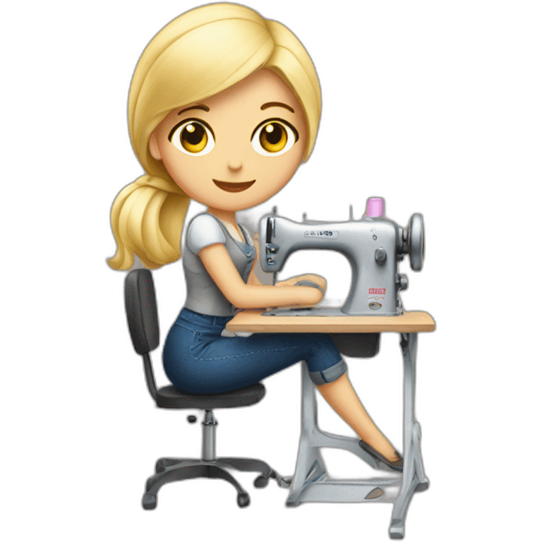 blonde girl work in sewing machine emoji