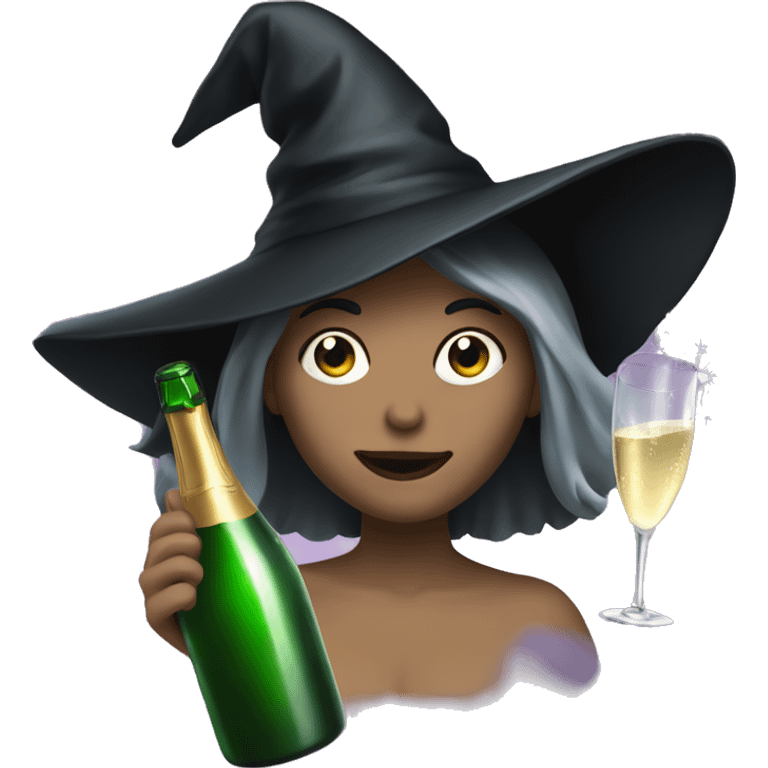 Witch, white skin, long hair, Popping Champagne Bottle emoji