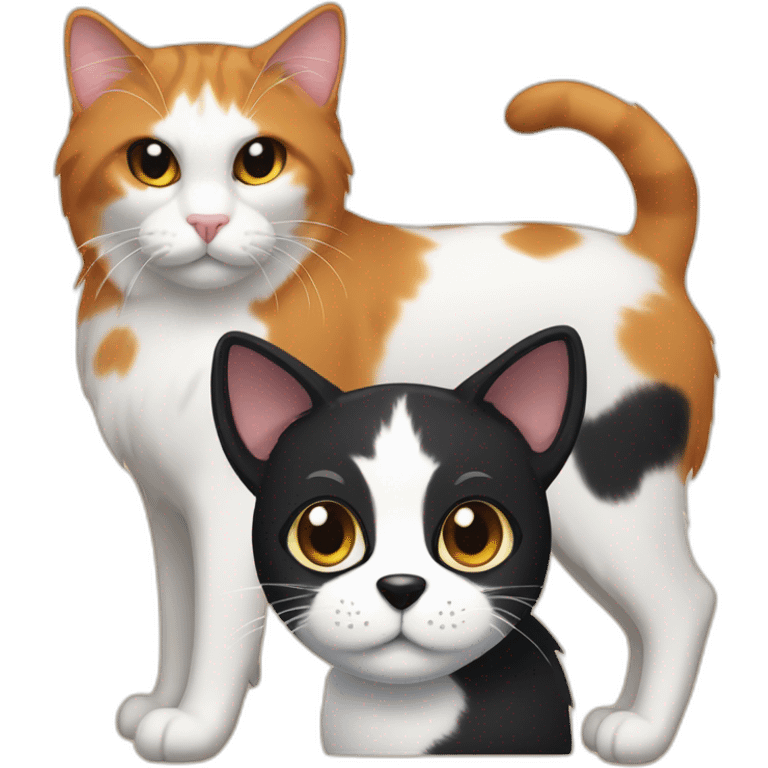 calico cat next to black dog emoji