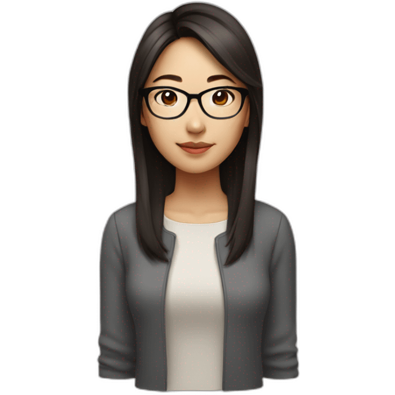 26 year old asian woman with mid length dark hair and brown rectangle glasses emoji