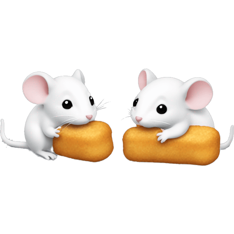 two mouses (one white and the other gray) eating chicken nuggets emoji