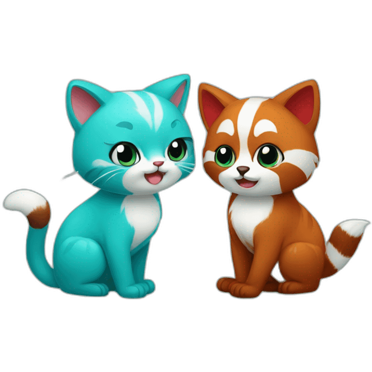 Turquoise cat holding red panda emoji