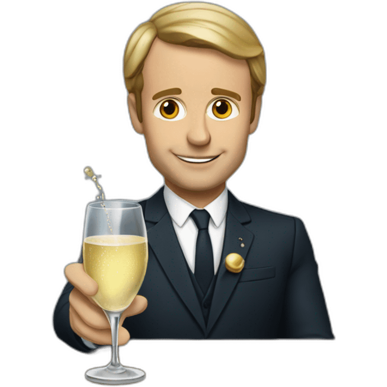 Macron with a glass of champagne emoji