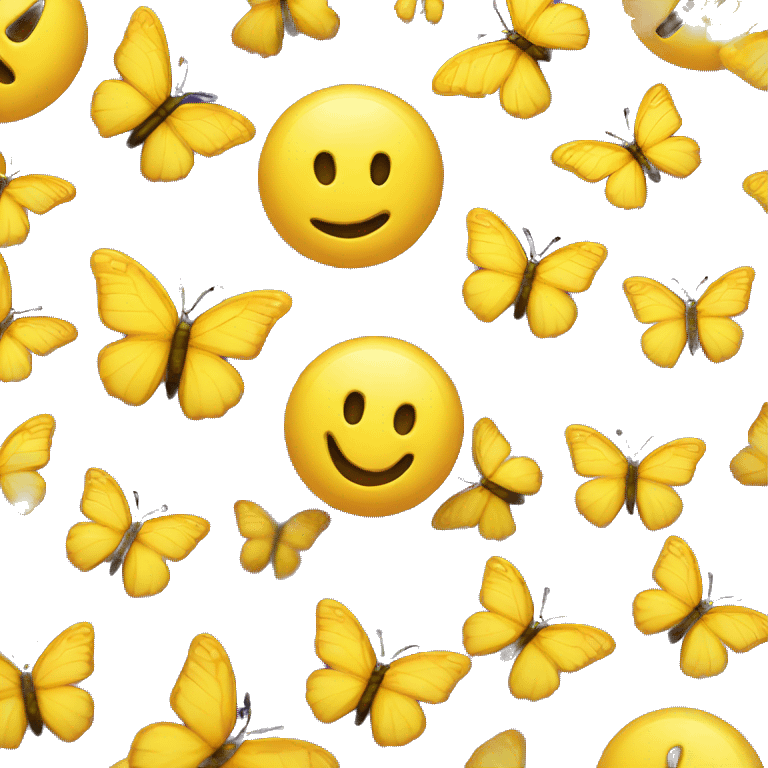 a yellow smiley face with butterflies around it expressing illusion or fantasy emoji