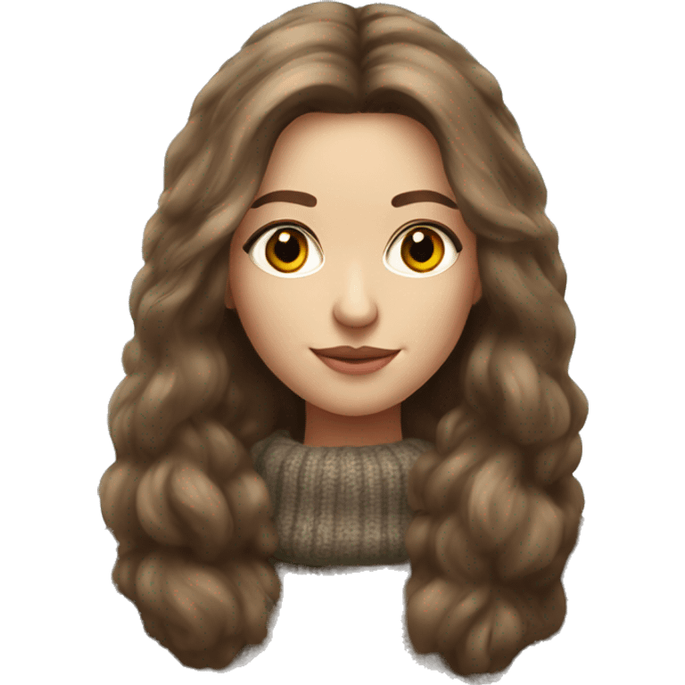 Realistic pretty Russian woman with long brown hair with sweater with fur coat no smile emoji