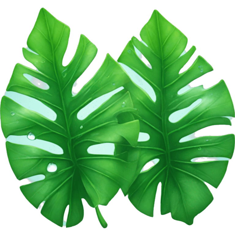 Tropical leaves with water droplets in a bright light emoji