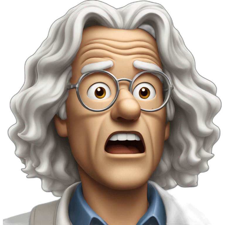 Doc brown from back to the future looking shocked and his mouth wide open. No eye-ware. Long hair. No body. emoji