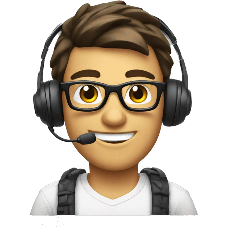 gamer with headset and mic with glasses and smile with thumbs up emoji