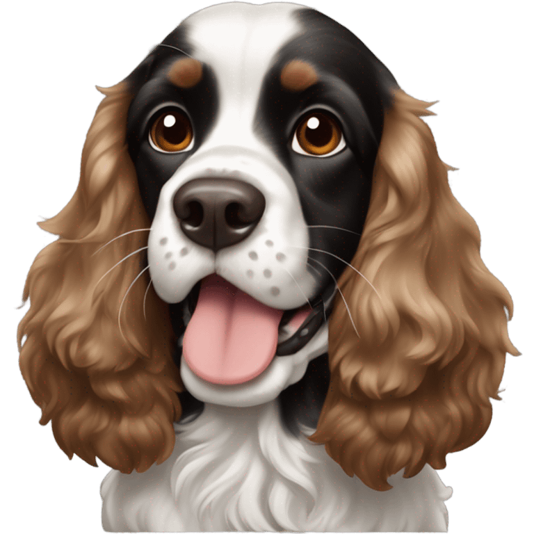 black white and brown cocker spaniel with tongue out emoji