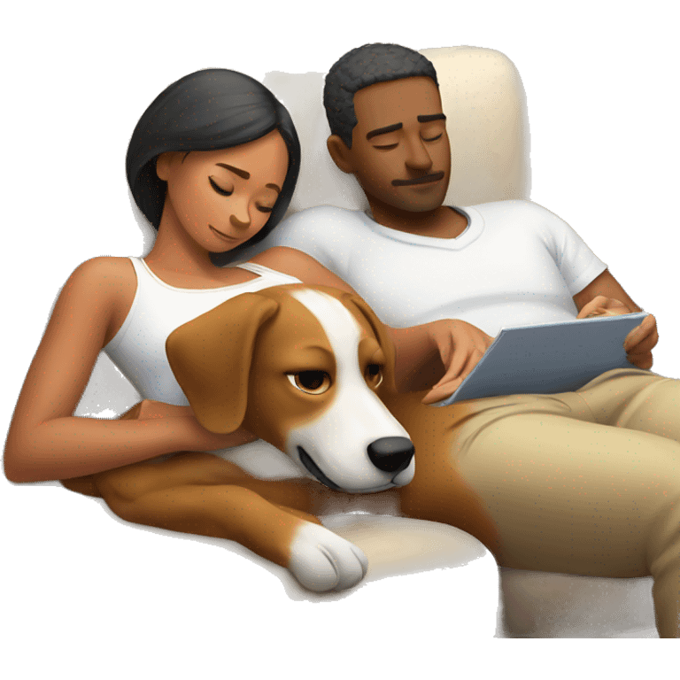 Napping couple with dog watching football  emoji