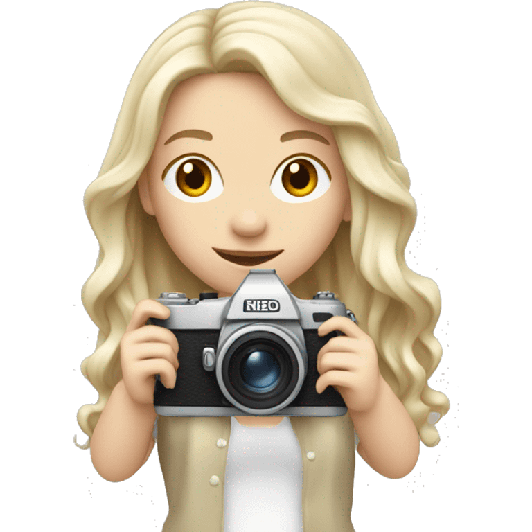 pale girl with long wavy hair holding camera emoji