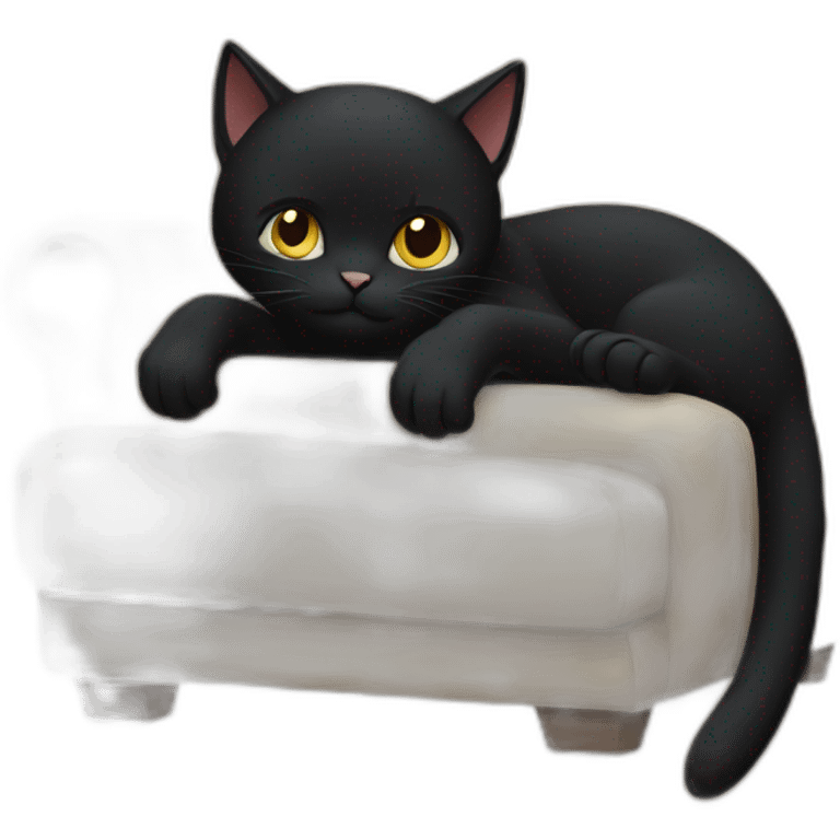 A black cat clawing at a sofa emoji