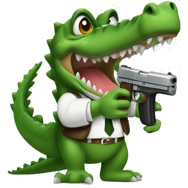 crocodile with a hand gun emoji