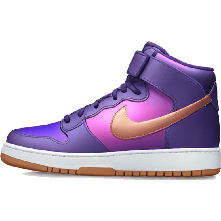 Realistic pair of metallic dark purple to rose gold ombre Nike Sneakers facing front. emoji