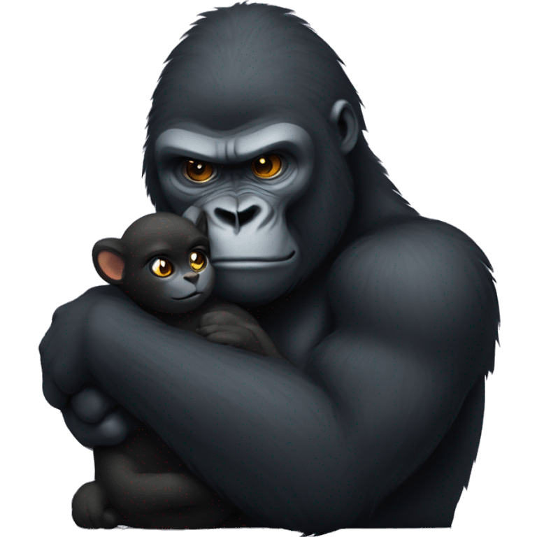 Big gorilla hugging a female black cat  emoji