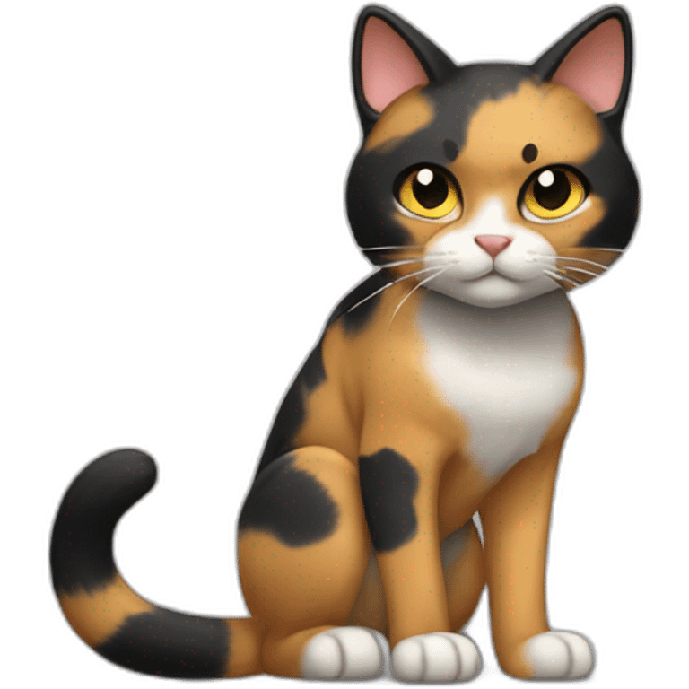 Halloween Meowscles is a buff anthropomorphic calico  cat  he has a shadow design with black  jeans emoji