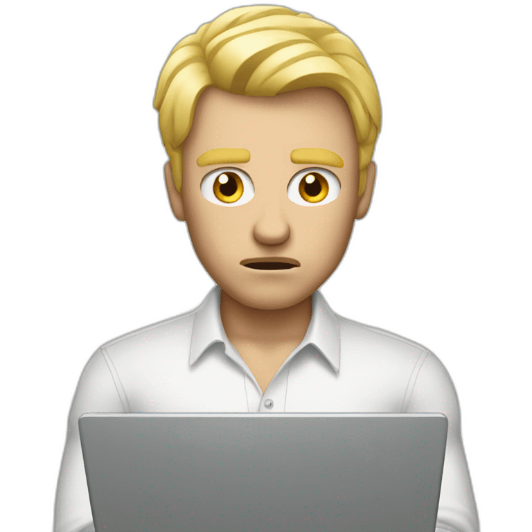 blond bold man with laptop angry emoji