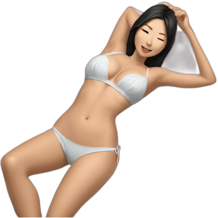 Sexy soft-fit asian woman bikini (beach body) bed emoji