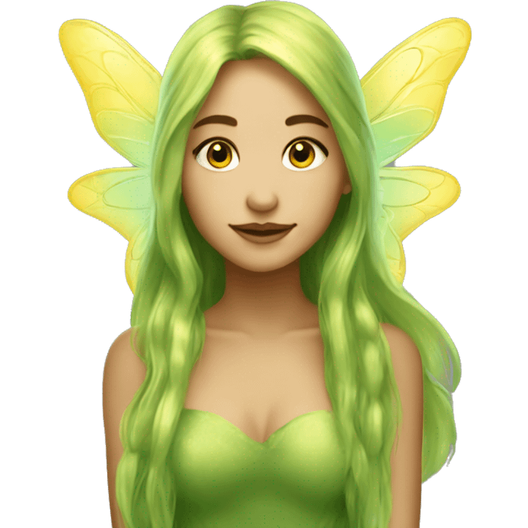 Beautiful, fairy, gold, yellow, green, long hair, big wings emoji