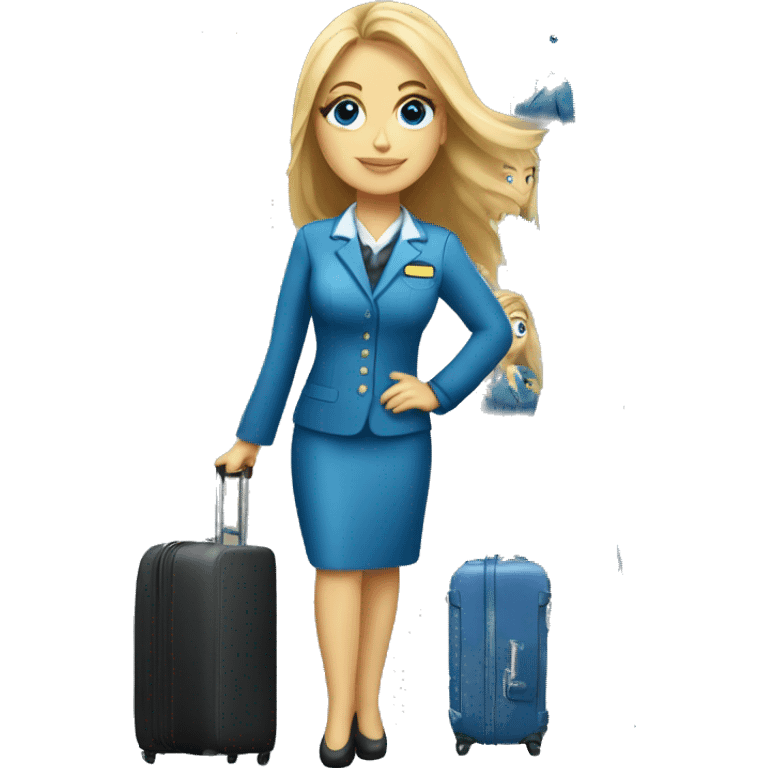 long blonde hair blue eyed girl flight attendant holding suitcase emoji