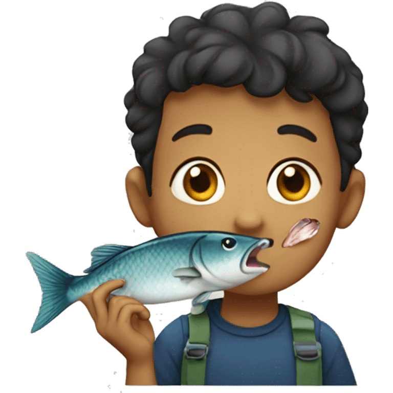 A boy eating fish emoji