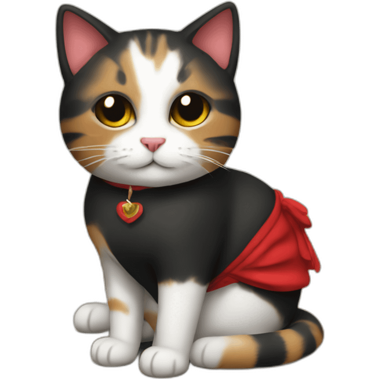 Cat with red and black dress sitting on the floor emoji