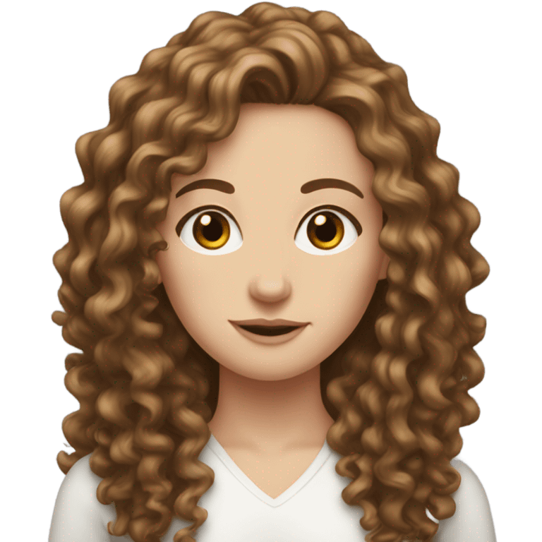 White girl with long brown hair curly emoji