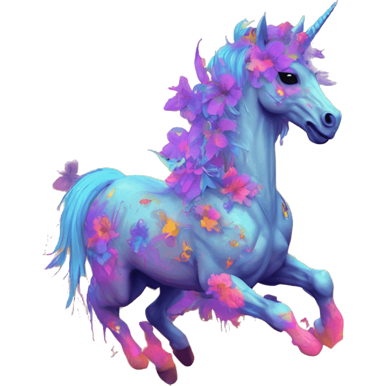 Zombie Pegasus unicorn psychedelic flowers floral groovy art neon rave raving emoji