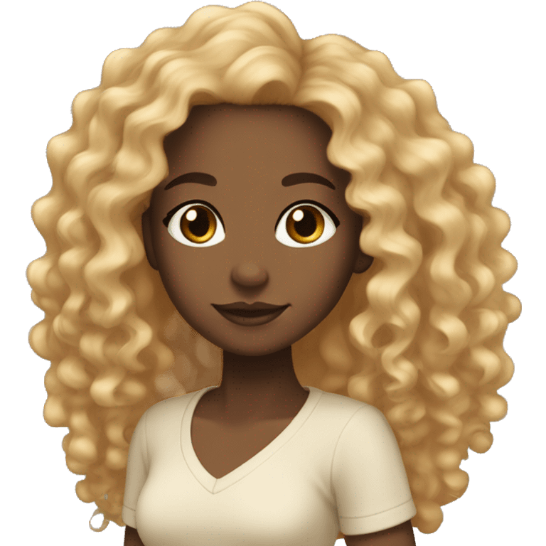 A black girl with caramel Brown and black and little bit blonde curly long hait emoji