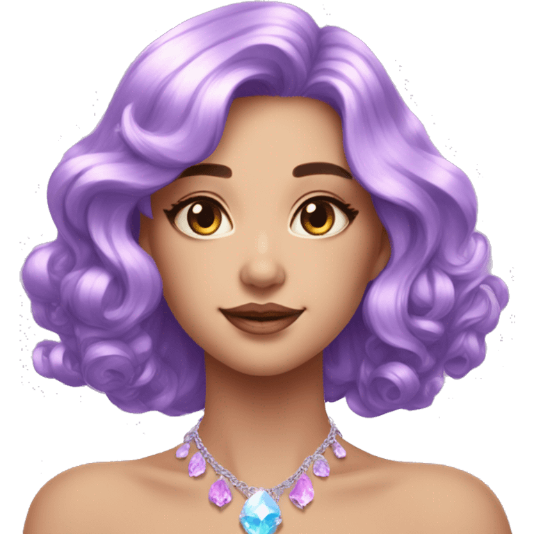 Gorgeous pastel Lady with magical purple-shiny-crystal-hair with necklace aesthetic emoji