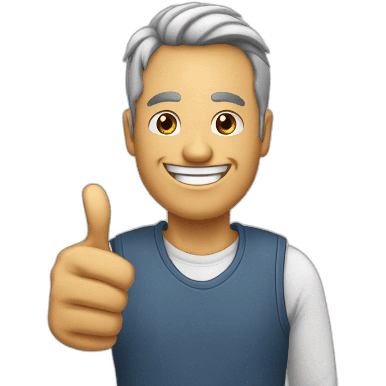 draw a man 50 years old who is smiling and holding his thumb up, the smiley face implies agreement or affirmation emoji