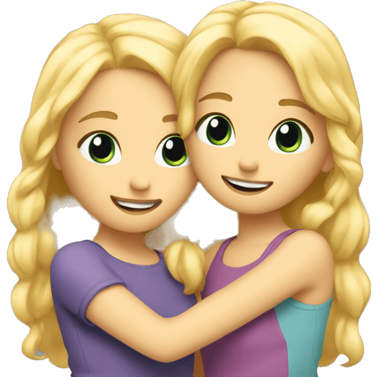 two cute blond girls hugging each other  emoji