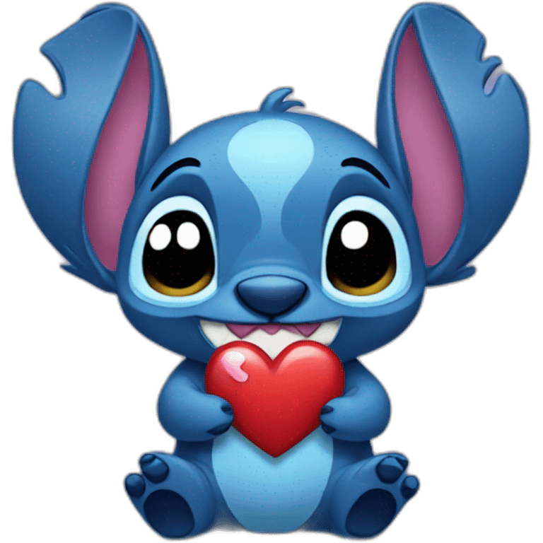 Stitch holding a heart emoji