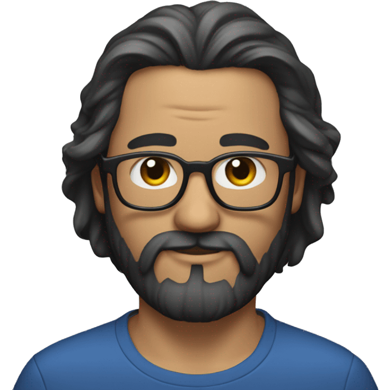 Man with long hair in the middle part of the head pulled backwards and short hair in both sides of the head, long beard and glasses emoji