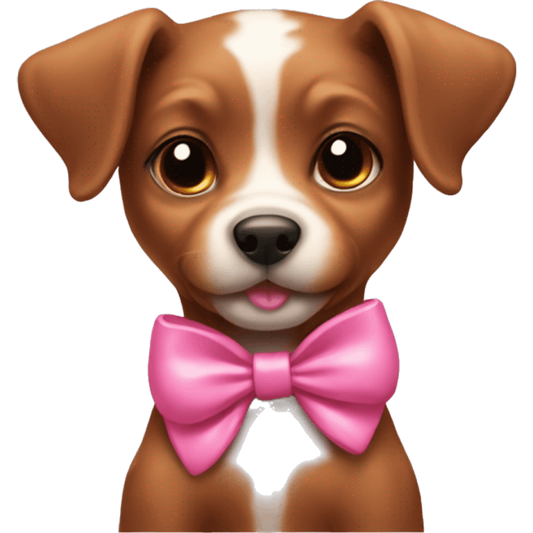 brown puppy with a small coquette pink bow on its head emoji