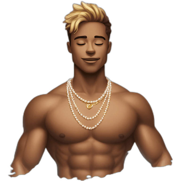 Posh-muscle-boy-pearl-necklace-in-golden-bathtub emoji