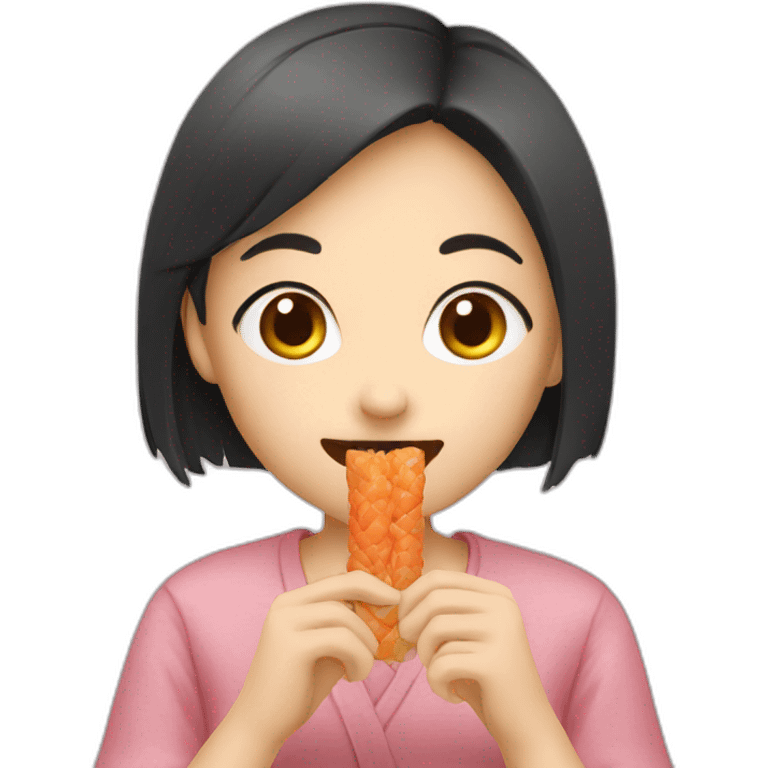 Girl eat japanese food stick emoji