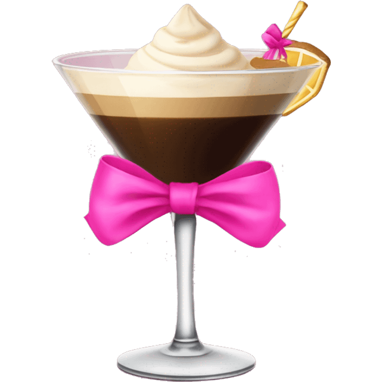 Espresso martini with a pink bow wrapped around the stand of the martini glass emoji