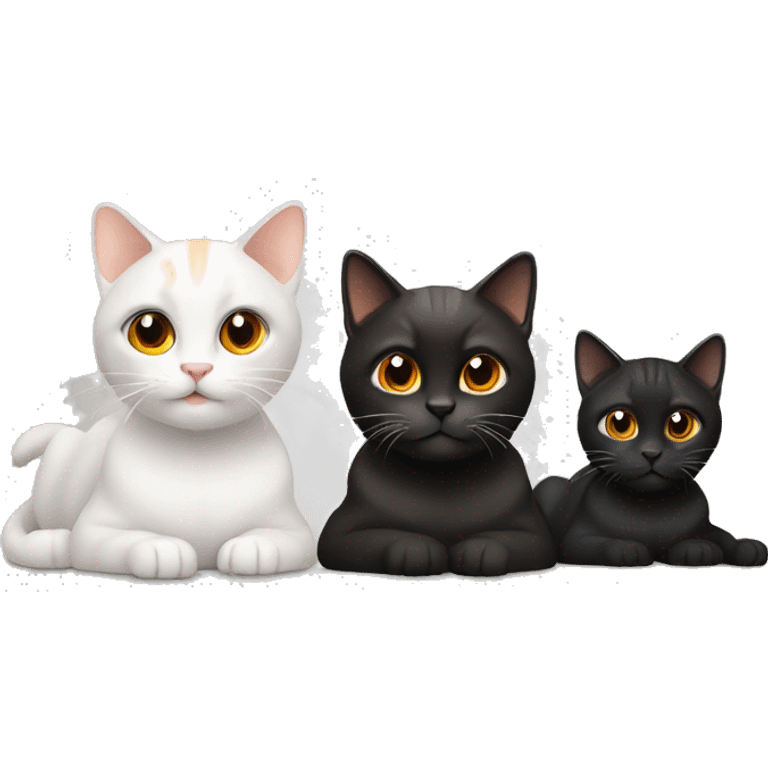 3 cats, 1 white, 1 black and 1 orange  emoji