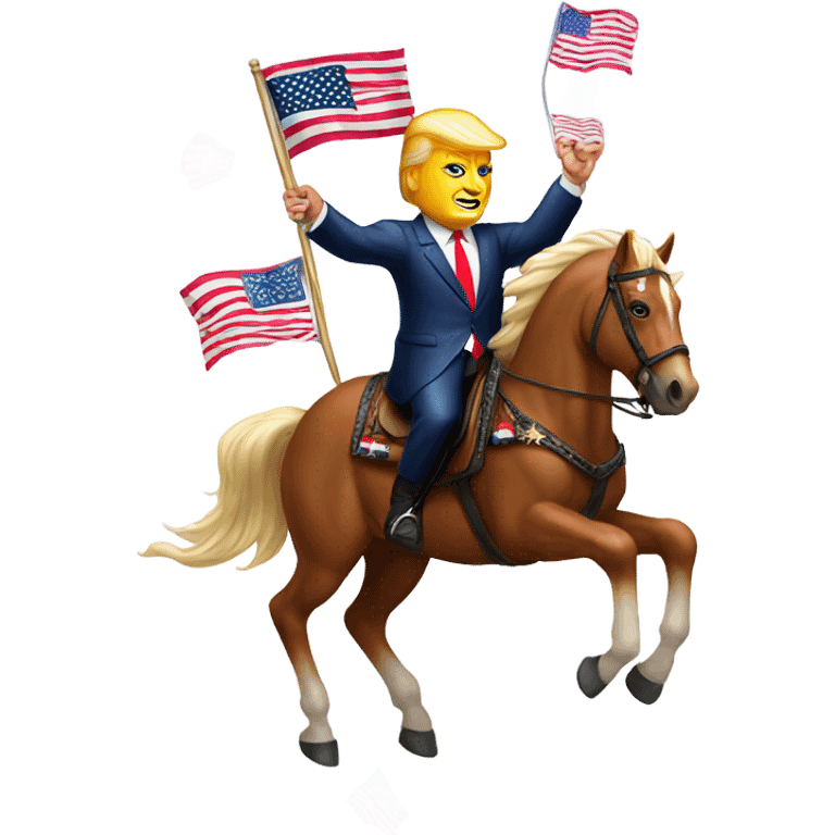 Donald Trump on horse with American flags in hand emoji