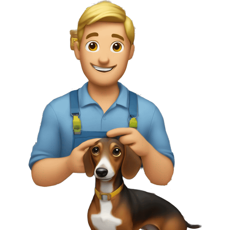 Electrician holding a jar of peanut butter next to a dachshund  emoji