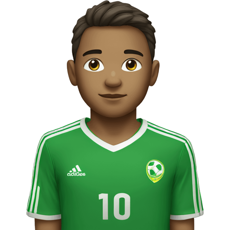 A 11 years old soccer player wearing green adidas shirt emoji