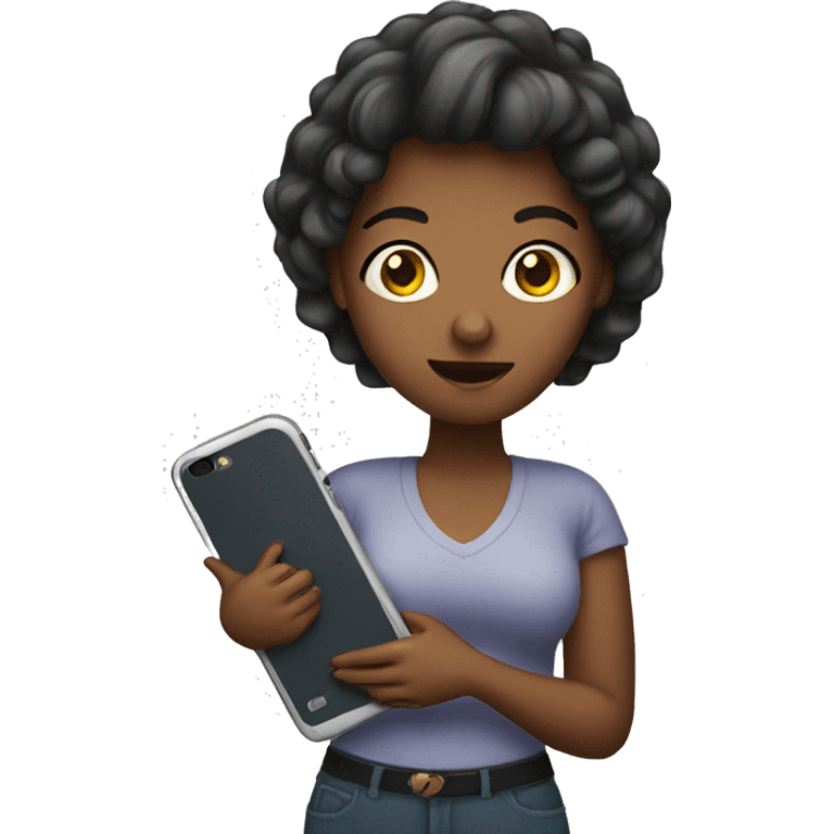 female holding big phone emoji