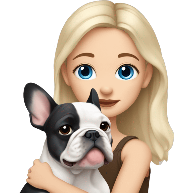  Girl light-skinned and fair-haired blue eyes with a French bulldog merle puppy emoji