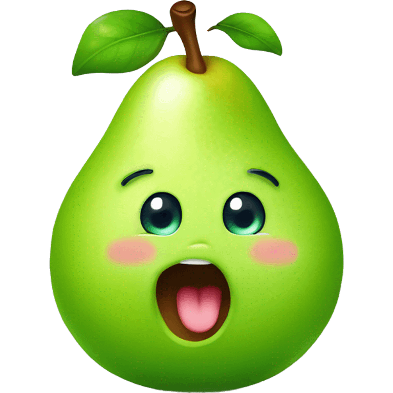 Shiny Green Cute pear with tongue emoji